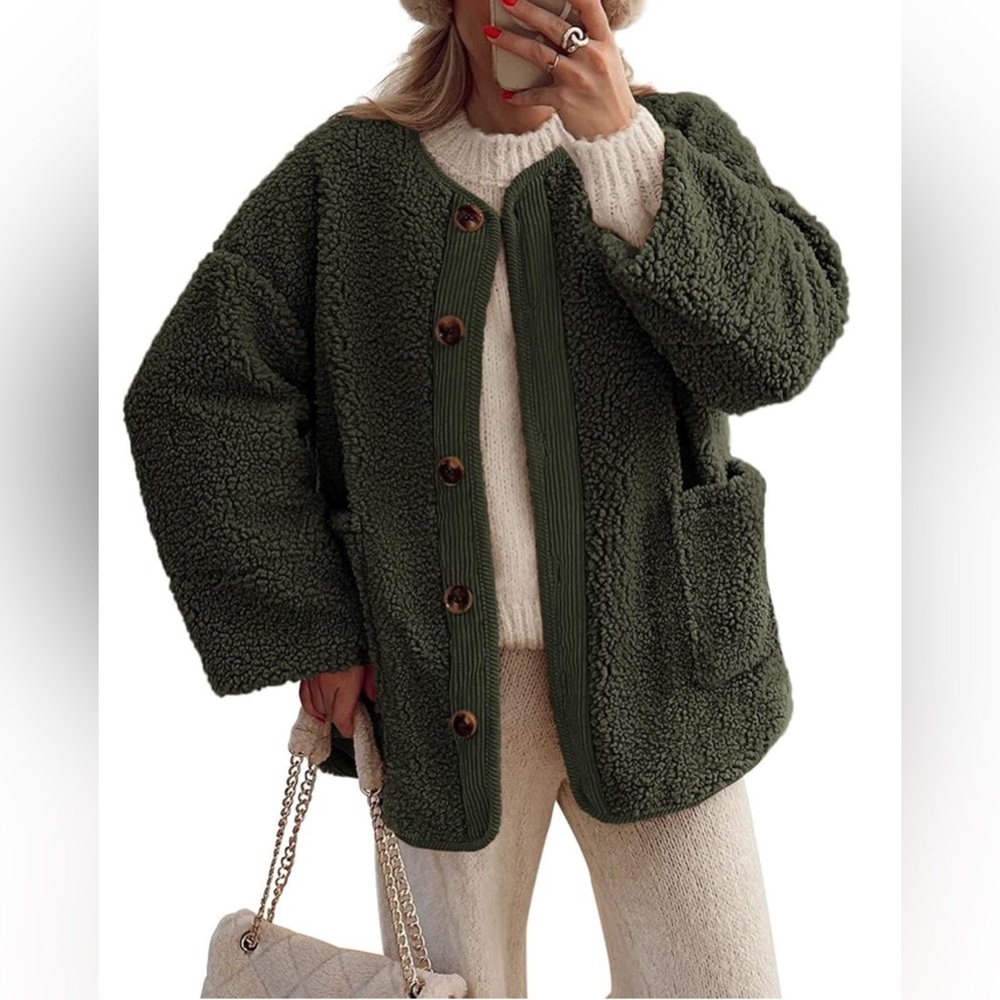 NWT Pretty Garden Green Fleece Lined Teddy Jacket w/Pocket